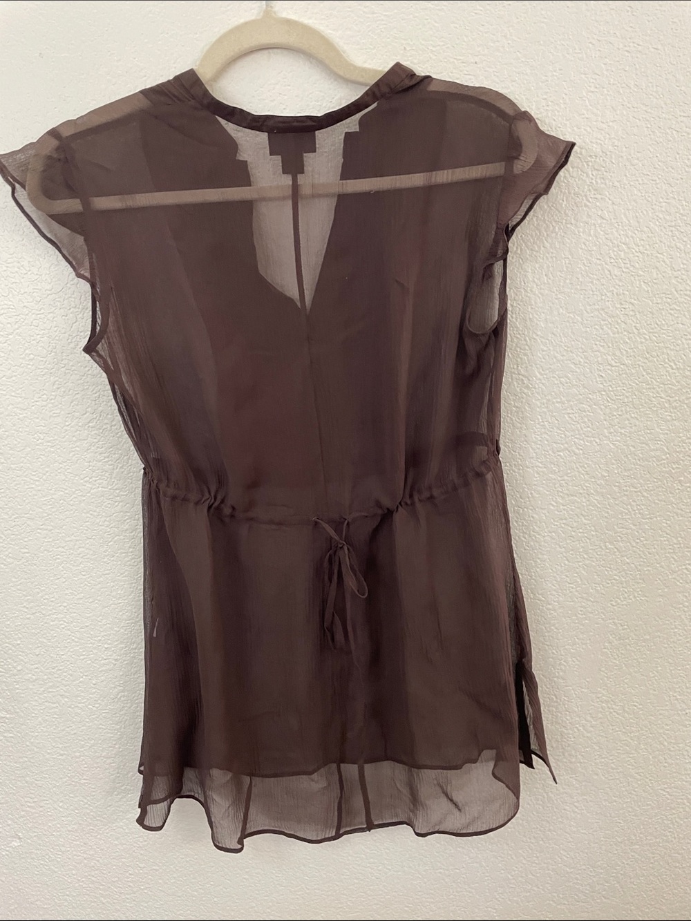 City unltd Brown 100% silk Sheer Blouse Cap Sleeves academia classic 18x26 sz4 - Picture 6 of 7